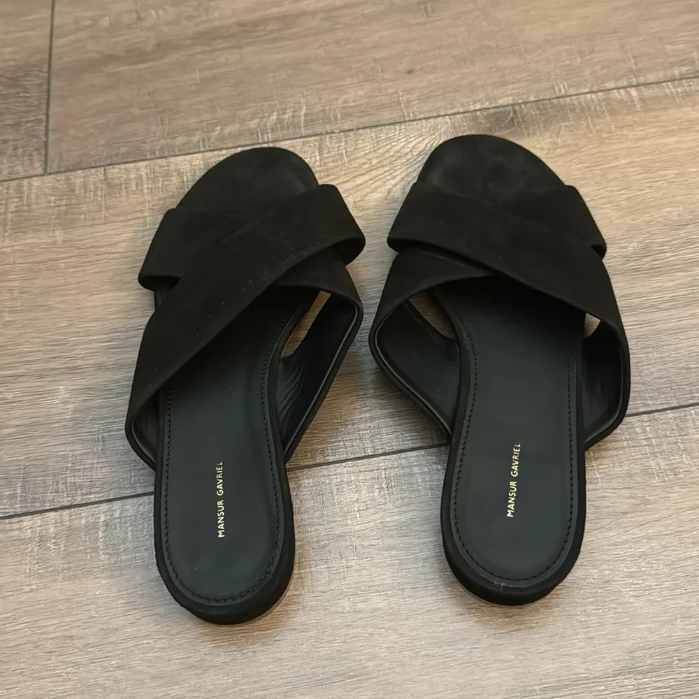 Mansur Gavriel Black Suede Criss Cross Flat Sandal Size 39 Like New - Picture 3 of 6